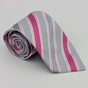 VTG Frangi Made in Italy Silk Tie Gray Pink Stripe Classic Italian Menswear